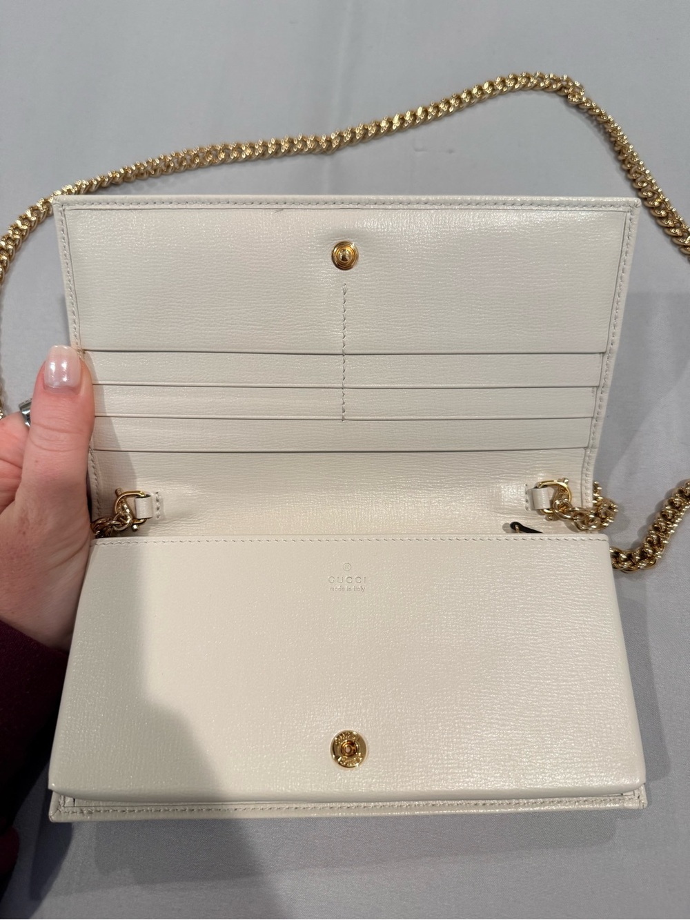 Gucci Horsebit 1955 wallet on chain with White Trim and Gold Hardware - Picture 9 of 12